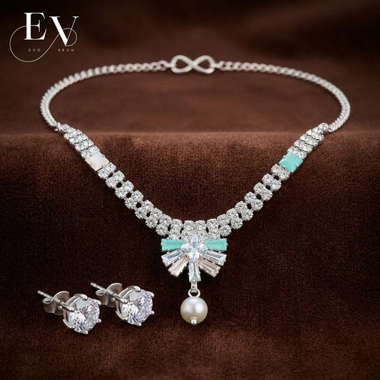 Ethereal Collection | AD Tennis Necklace Set with Mint & Blush Accents