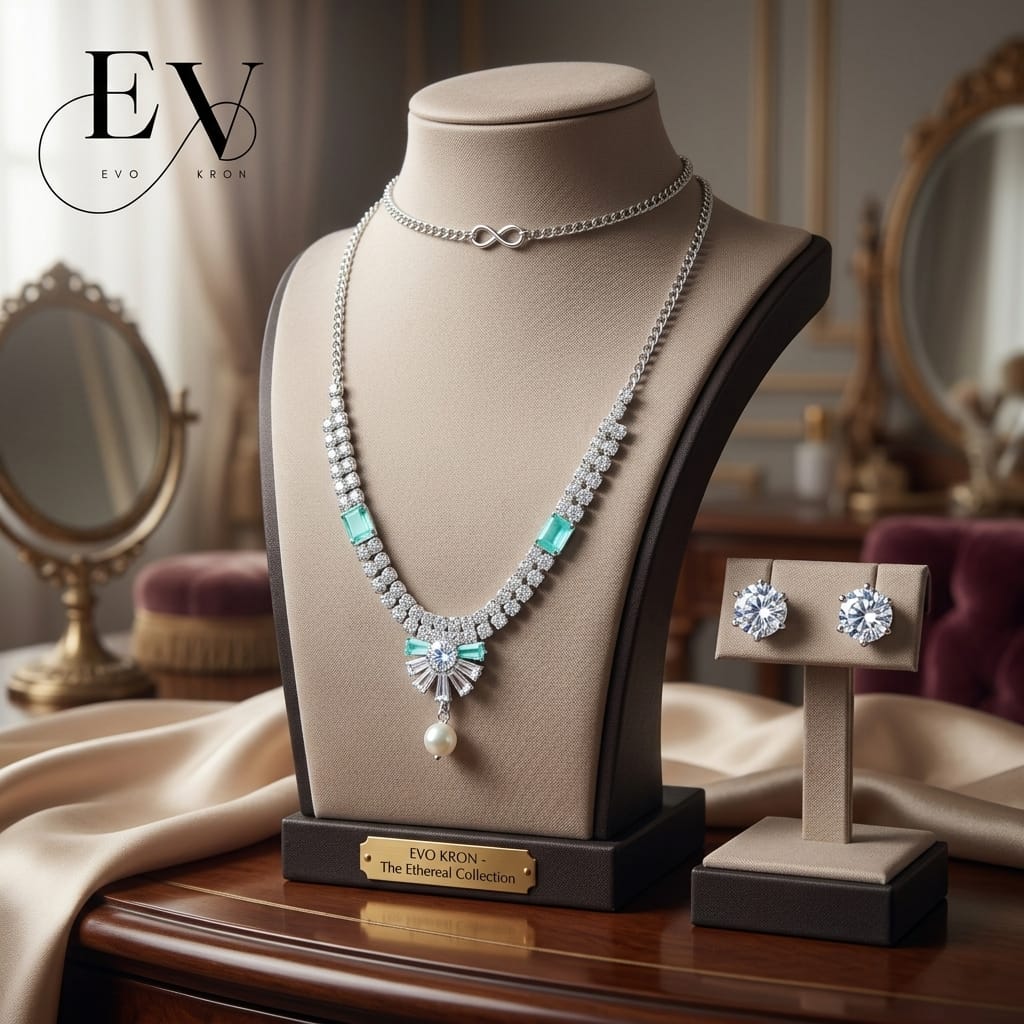 Ethereal Collection | AD Tennis Necklace Set with Mint & Blush Accents - Evokron
