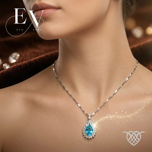 Silver-Plated Blue Sapphire Teardrop Pendant Necklace