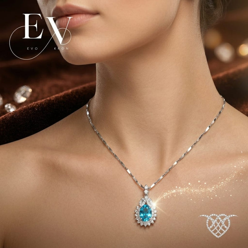 Silver-Plated Blue Sapphire Teardrop Pendant Necklace