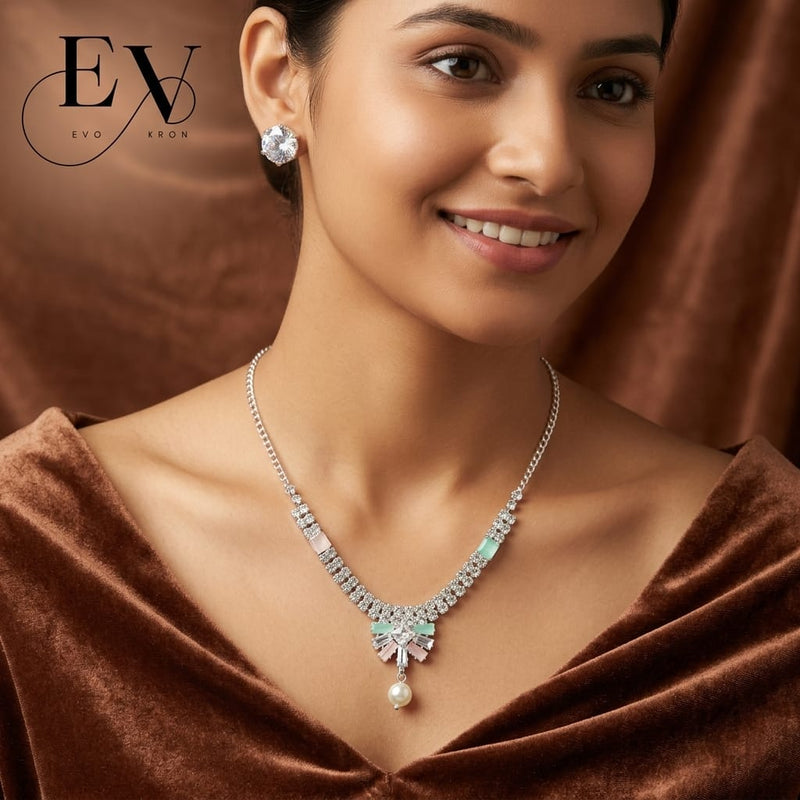 Ethereal Collection | AD Tennis Necklace Set with Mint & Blush Accents