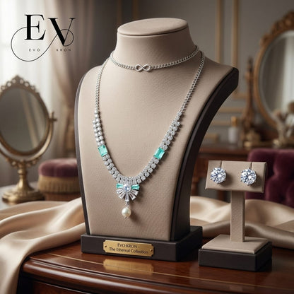 Ethereal Collection | AD Tennis Necklace Set with Mint & Blush Accents - Evokron