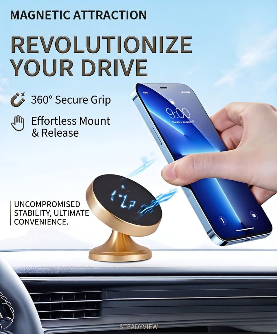 Magnetic Car Phone Holder |100% Metallic Crafted |360° Rotating Dashboard Mount - Evokron