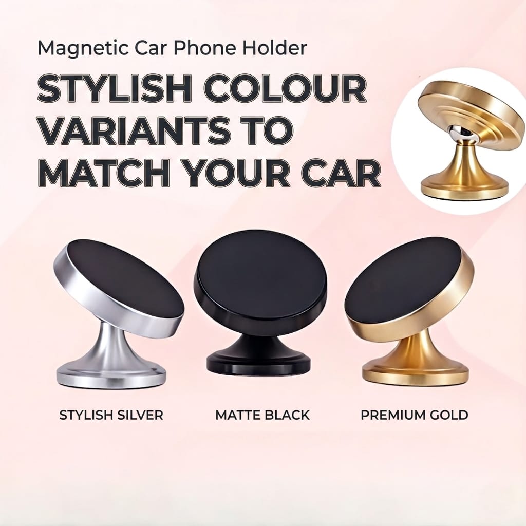 Magnetic Car Phone Holder |100% Metallic Crafted |360° Rotating Dashboard Mount - Evokron