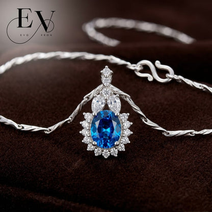 Silver - Plated Blue Sapphire Teardrop Pendant Necklace - Evokron