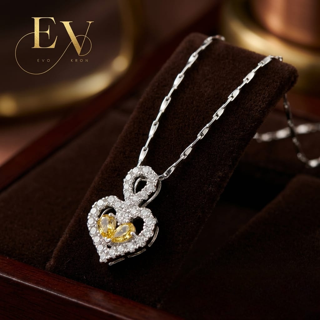 Silver - Plated Double Heart Pendant Necklace - Evokron